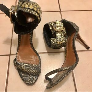 SCHUTZ Gold Alligator Skin Cuffed Heels